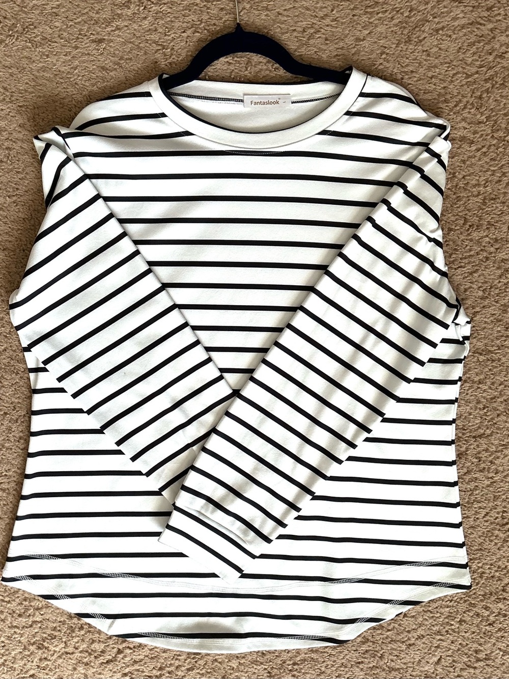 Fantaslook Striped Crewneck Long Sleeve Tunic Top White Black Size L